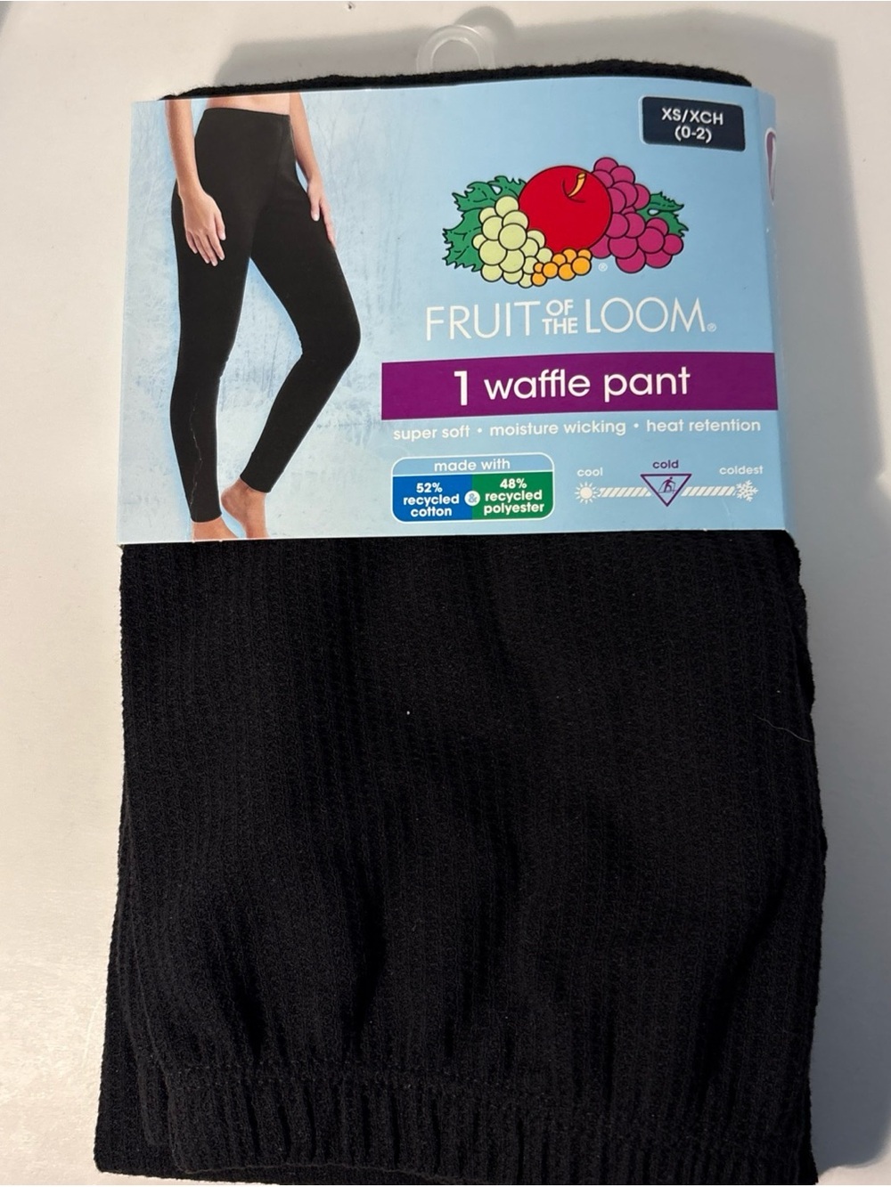 Fruit of the Loom 2 Black Waffle Crew Long Sleeve Tops & 1 bottom xs - Picture 5 of 8